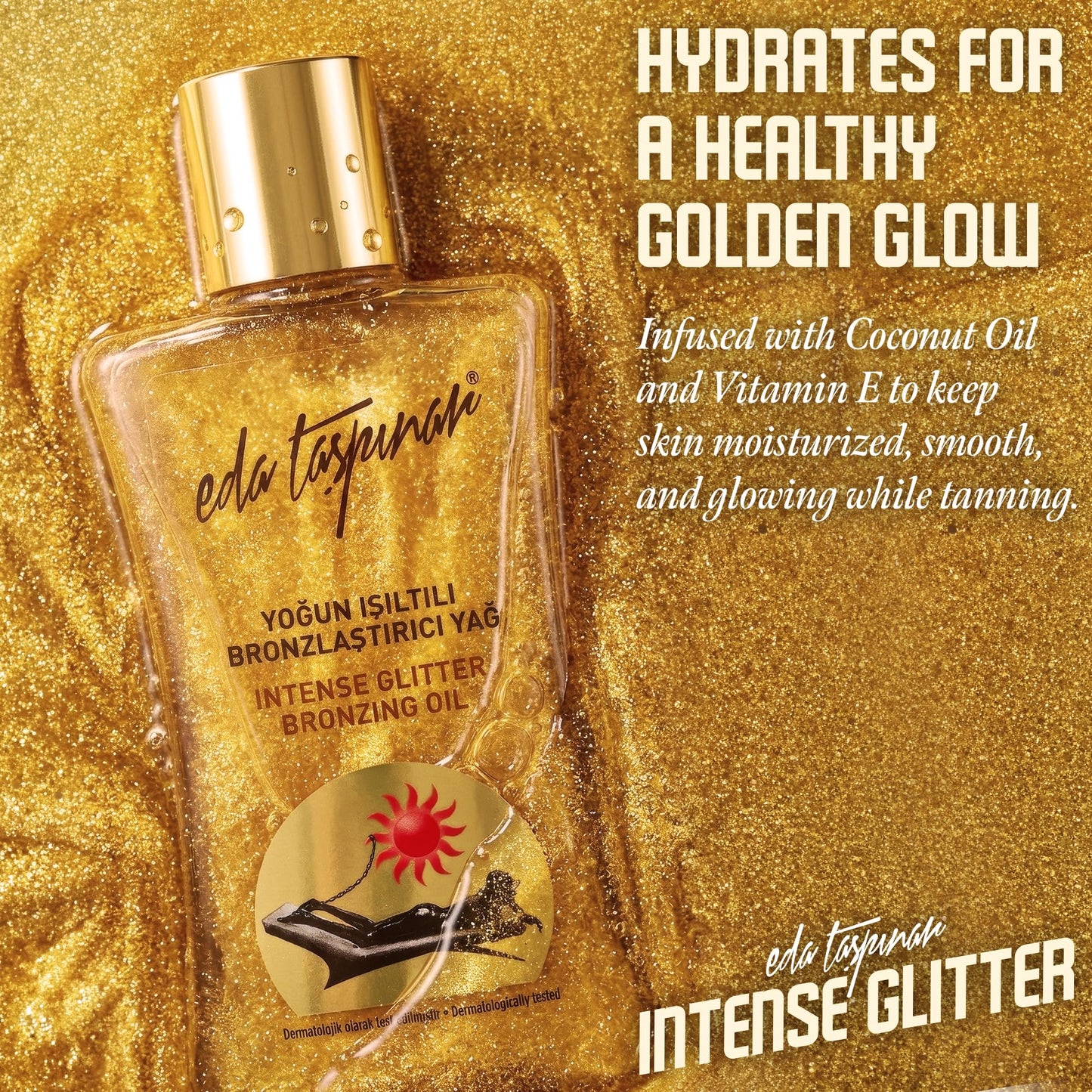 Eda Taspinar Golden Shimmer Intensive Tanning Oil I Browning Accelerator with Coconut Oil I Non Greasy Water Resistant Tan Enhancer for Sun & Tanning Bed Use I 200 ml/6.8 oz 1 Pack