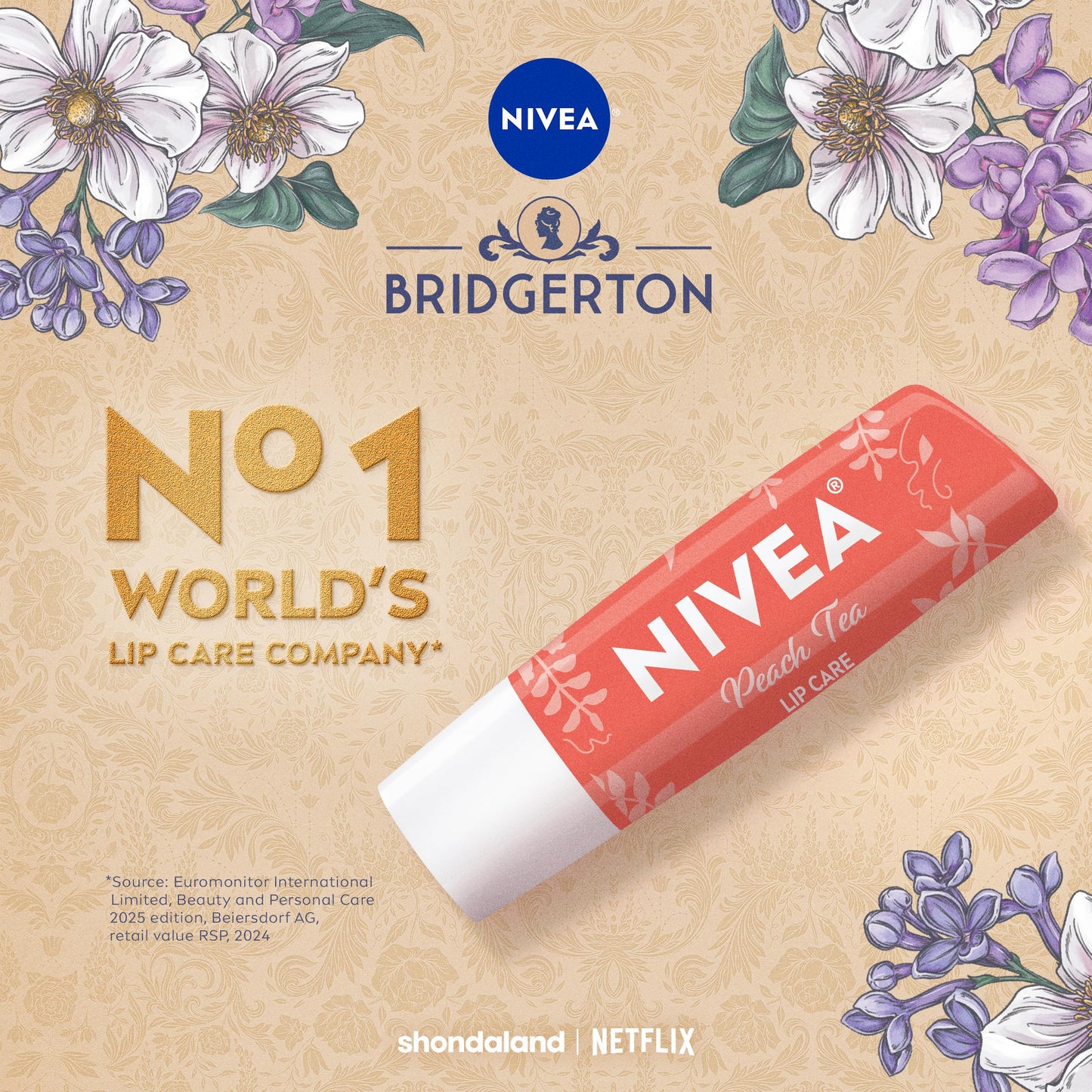 NIVEA Peach Tea Lip Care, Bridgerton Design Lip Balm, 0.17 OZ