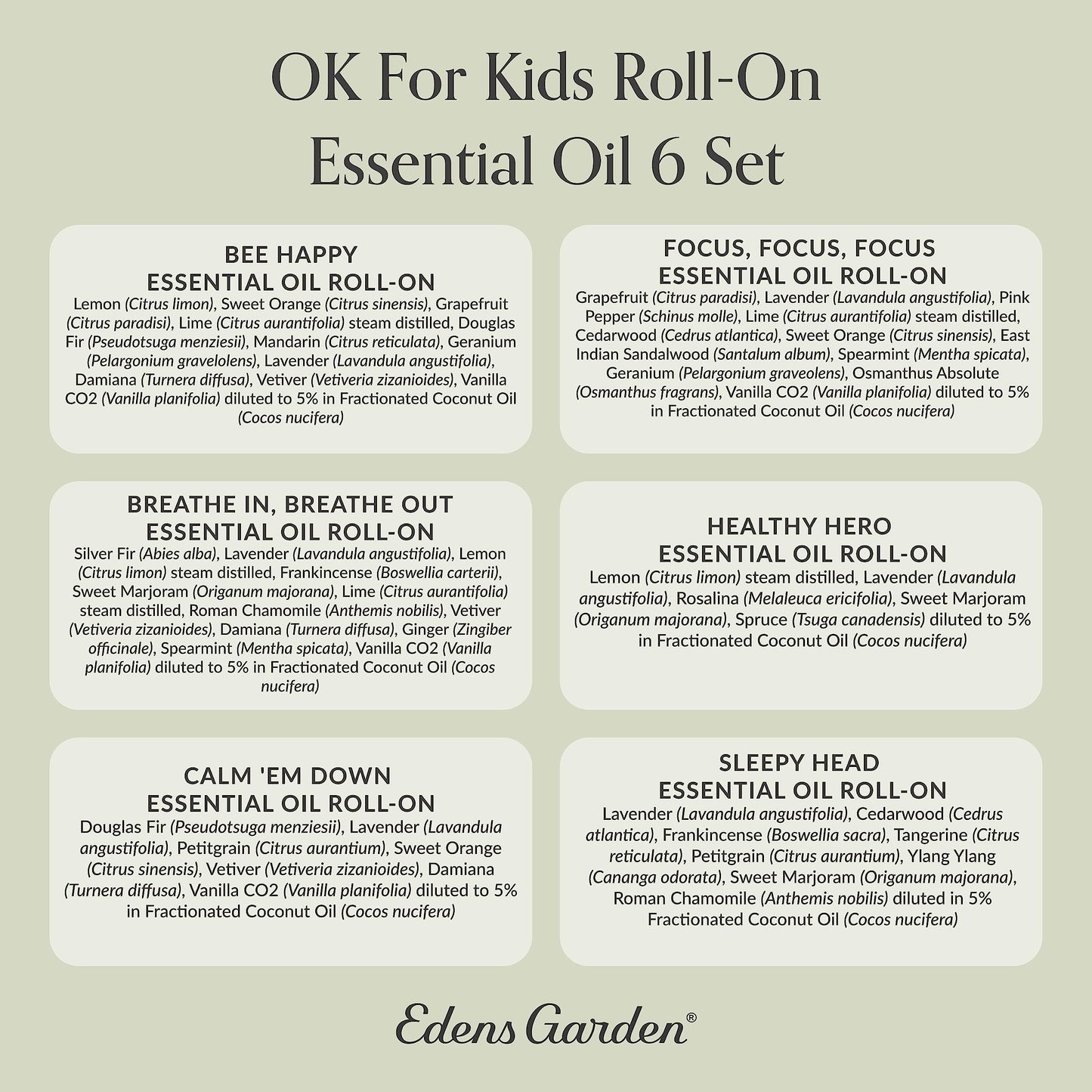 Edens Garden OK for Kids Essential Oil Roll-On 6 Set – 100% Pure Therapeutic Grade, Natural Aromatherapy Blends for Calm, Gentle & Gentle Skin Care – Pre-Diluted & Ready to Use, 10 ml Roll-On/ 6 Pack