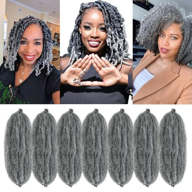 Marley Hair 16 Inch 7 Packs Pre Separated Springy Afro Twist Hair Mixed Grey Marley Twist Braiding Hair Pre Fluffed Spring Twist Hair Synthetic Curly Braiding Hair Extensions for Women (16 Inch,Mgray)