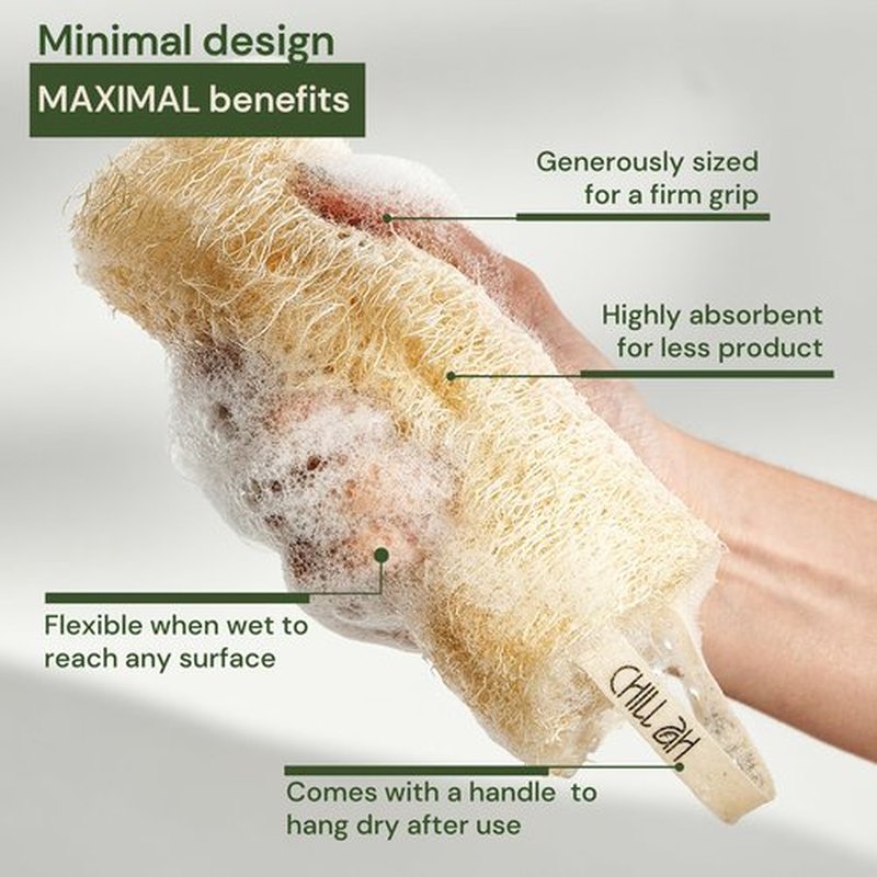 Chill Ah Green Glow Loofah Sponge Set – 100% Plant-Based, dye-Free, Biodegradable, Scratch-Free, Handcrafted in Vietnam (4-Pack)