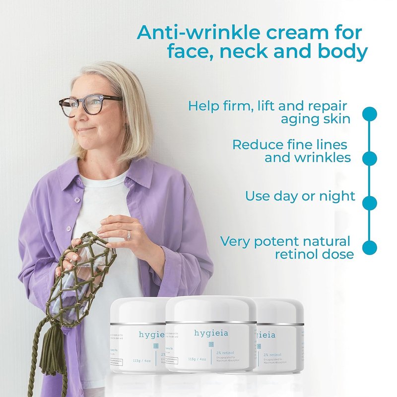 Hygieia Encapsulated 2% Retinol Cream - Anti-Wrinkle Liposomal Formula for Face, Neck & Body | 4oz, Deep Absorption, Firming & Lifting
