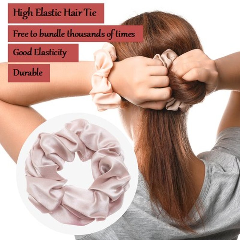 MurierSilk Mulberry Silk Hair Scrunchies - 100% Pure Silk Elastic Ponytail Holders for Women & Girls, Anti-Frizz & Breakage Hair Accessories, Large 4-Pack