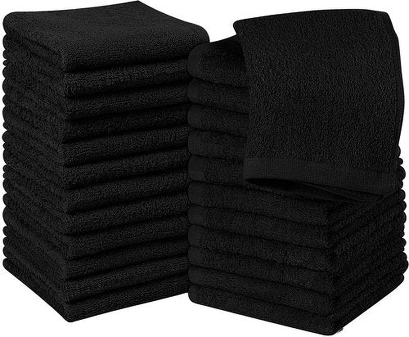 Utopia Towels 24 Pack Cotton Washcloths Set - 100% Ring Spun Cotton, Premium Quality Flannel Face Cloths, Highly Absorbent and Soft Feel Fingertip Towels (Black)
