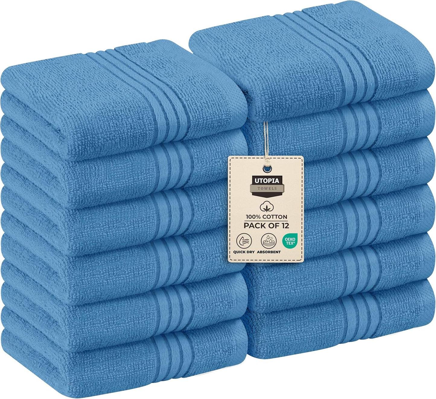 Premium 12-Pack Cotton Wash Cloths - Highly Absorbent & Soft 12x12 for Bathroom, Spa, Gym - Plum