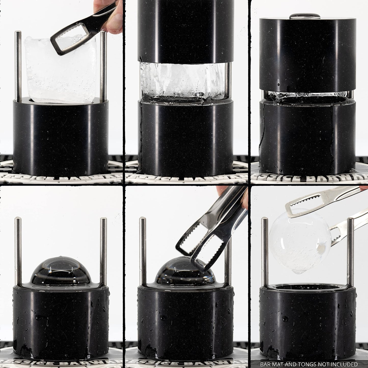 Pressice Barware Ice Ball Press – Aluminum Ice Press – Create Effortless Large Spheres – Includes Ice Tray – USA Small Business (Black Finish)
