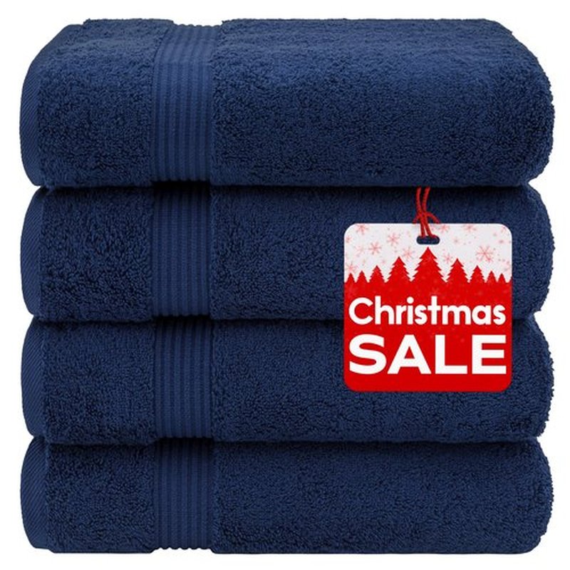 American Veteran Towel, 100% Cotton Turkish Bath Towels for Bathroom 4 Pack Clearance Prime, 27x54 Extra Large Premium Soft Drying Bathroom Towels, Navy Blue