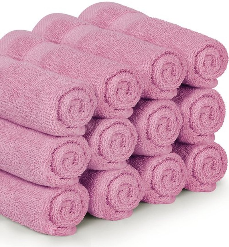 Utopia Towels [12 Pack Premium Wash Cloths Set (12 x 12 Inches) 100% Cotton Ring Spun, Highly Absorbent and Soft Feel Essential Washcloths for Bathroom, Spa, Gym, and Face Towel (Pink)