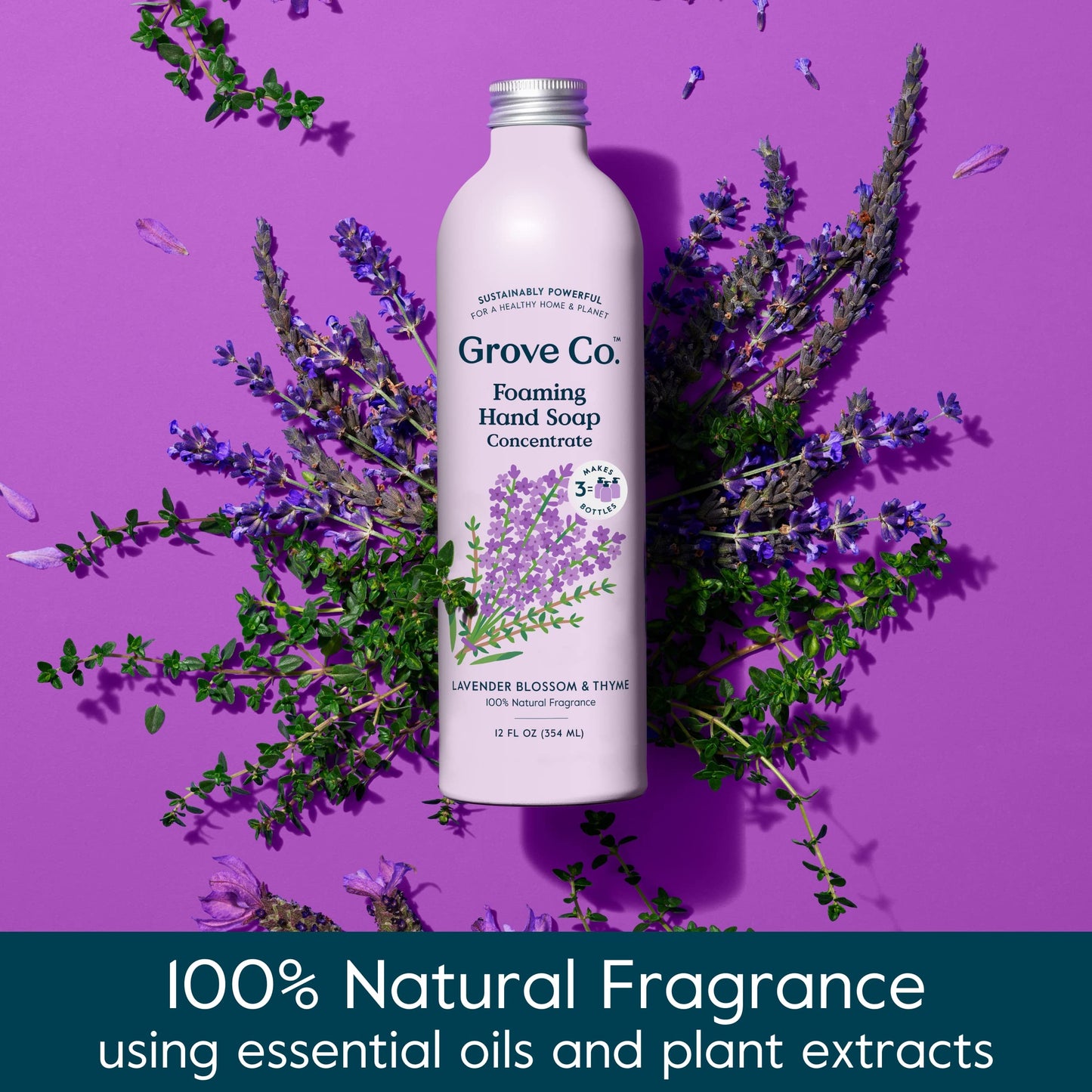 Grove Co. Hydrating Foaming Hand Soap Refills (2 x 12 Oz), Moisturizing Hand Wash, No Plastic or Parabens, Cruelty Free, 100% Natural Lavender Blossom & Thyme Scent (Pack of 2)