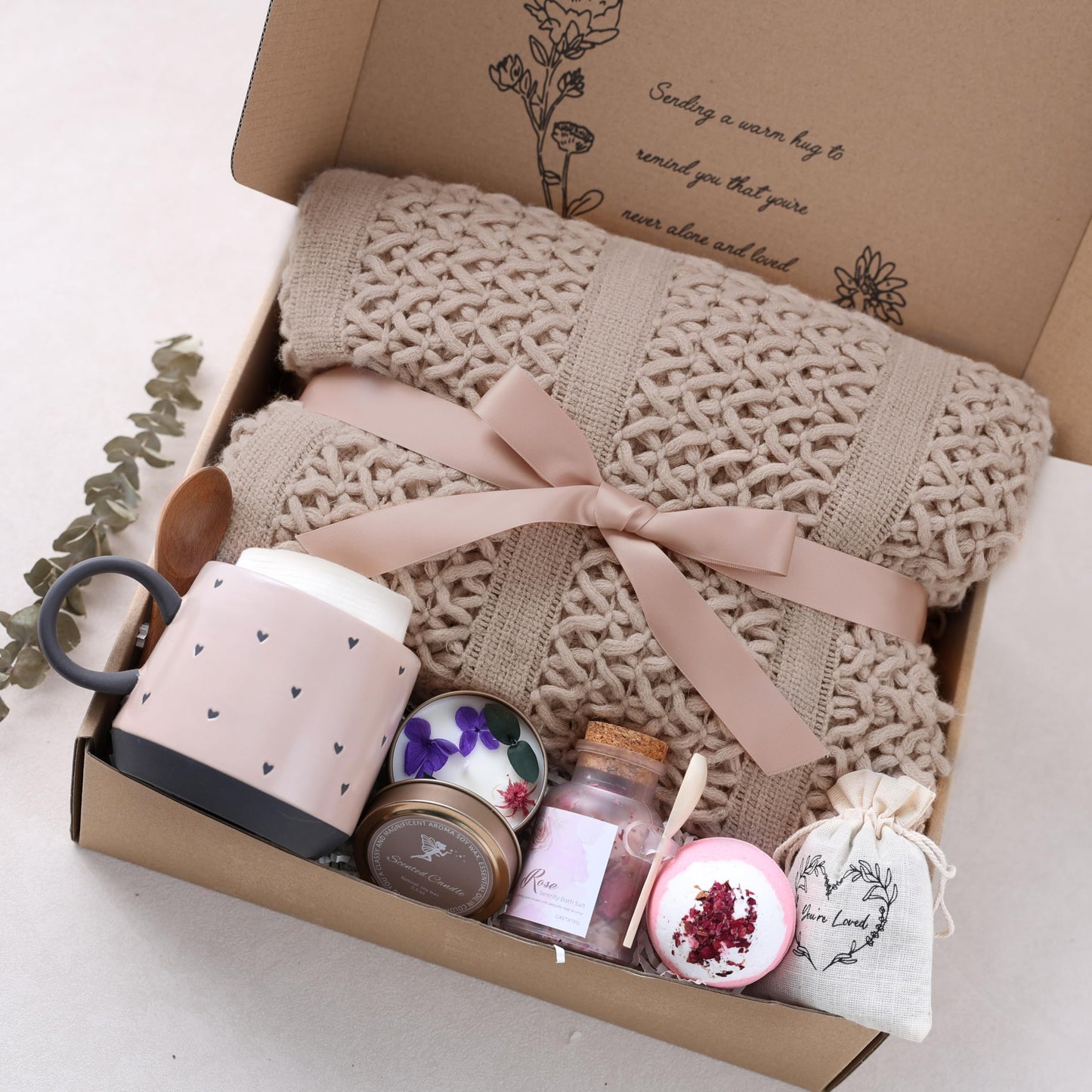 Get Well Soon Gift Baskets for Women -Brithday Gift,Self Care Package ,After Surgery recovery, Sympathy /Thinking of you gift,Condolence/ Grief /Farewell /Bereavement Gifts for Women(Champagne pink)
