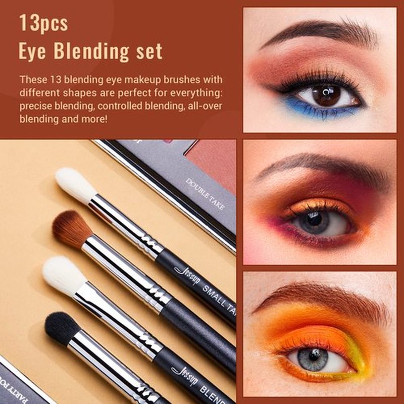 Jessup Eye Makeup Brushes Set Professional Blending Brush for Makeup Eyeshadow 13pcs Premium Synthetic Blender Brush Makeup Black T338