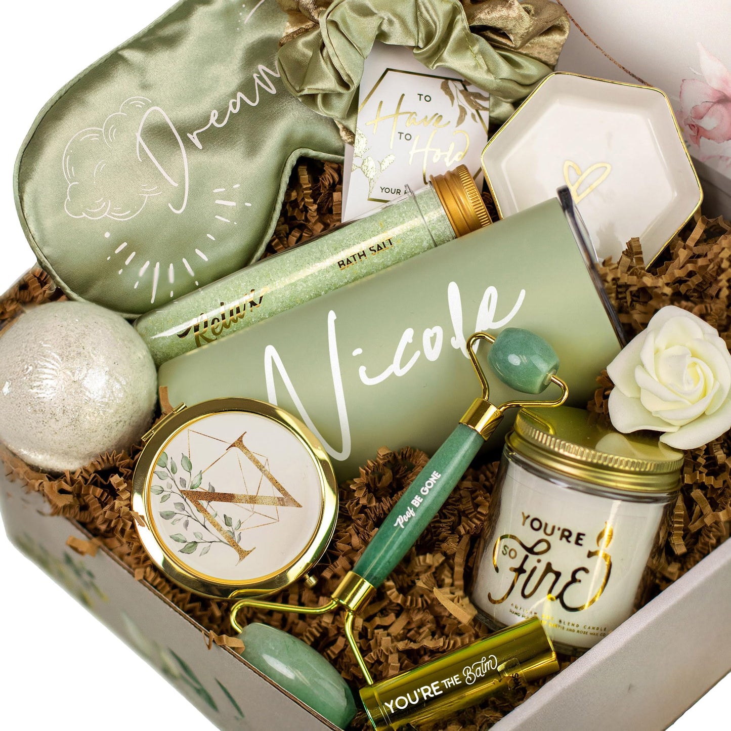 Sincerely, Me Personalized Bridesmaid Proposal Gift with Sage Luxe Bath Spa Set for Green Bridesmaid Gifts (PB1)