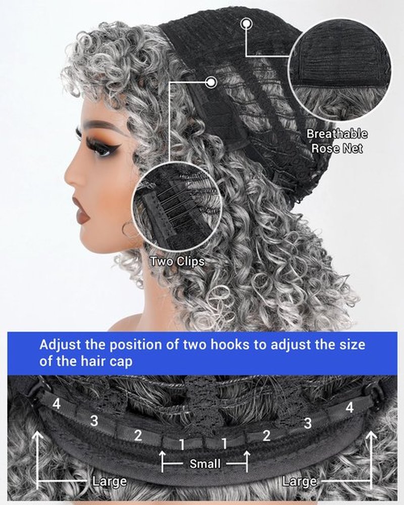 Afro Curly Wigs with Bangs for Black Women Kinky Curly Synthetic Hair Heat Resistant 12 Inch Short Ginger Wig for Daily Party (Grey)