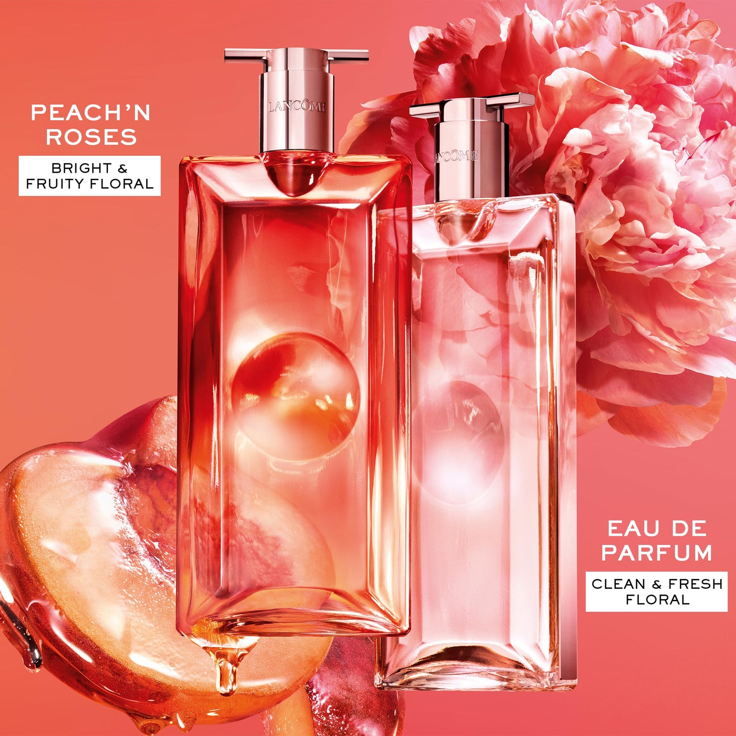 Lancôme Idôle Peach ‘N Roses Eau de Parfum, 3.4 fl oz – Juicy Peach, Sparkling Red Berries & Velvety Rose, Fruity Floral Perfume, Everyday Scent