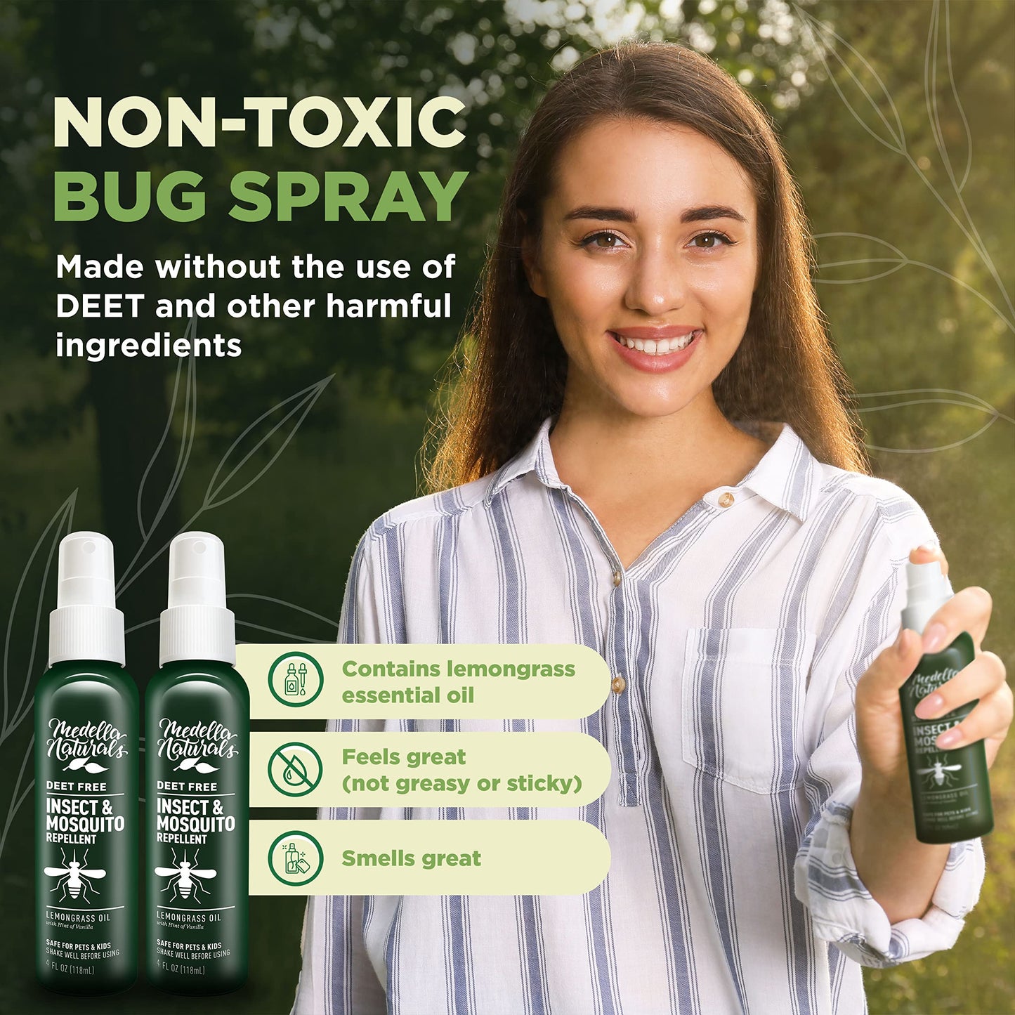 Deet-Free Insect & Mosquito Repellent – Nice Smelling, Pack of 2 (4 oz)