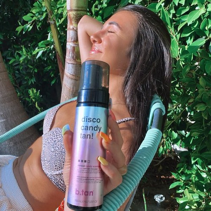 b.tan Dark Self Tanner | Disco Candy Tan - Fast, 1 Hour Sunless Tanner Mousse, Candy-Scented, Sweat-Proof & Transfer Resistant, No Fake Tan Smell, No Added Nasties, Vegan, Cruelty Free, 6.7 Fl Oz