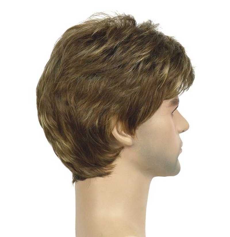 Lydell Men Wig Golden Brown Mix Short Straight Hair Synthetic Full Wigs 6 inches