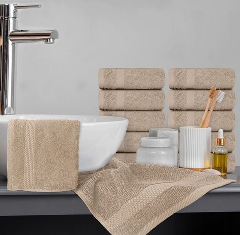 White Classic Luxury Washcloths for Bathroom-Hotel-Spa-Kitchen-Set - Circlet Egyptian Cotton - Highly Absorbent Hotel Quality Face Towels - Bulk Set of 12-13x13 Inch (Taupe)