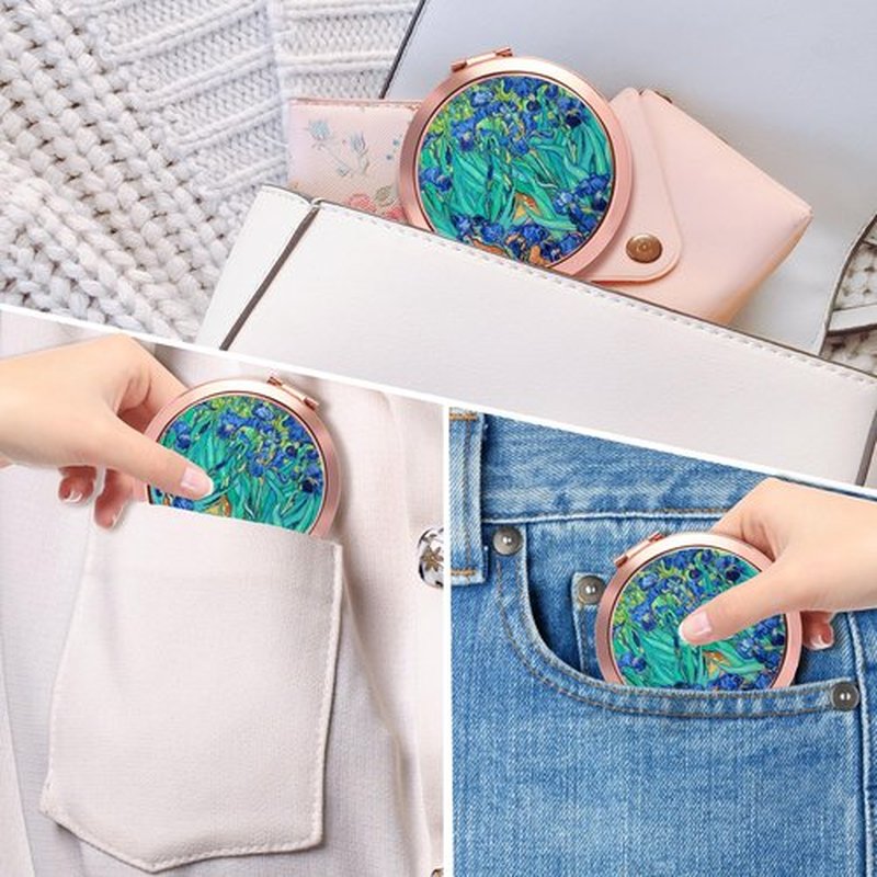 Dynippy Compact Mirror Rose Gold Makeup Mirror Folding Mini Pocket Mirror Portable Hand Mirror Double-Sided 2 x 1x Magnification for Woman Girls (Irises)