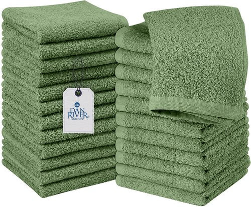DAN RIVER 100% Cotton Washcloths 24 Pack Premium Quality Face and Body Cloth, Quick Dry Essential Towels for Bathroom, Hand, Kitchen & Cleaning, Baby Washcloths | 12X12 in | 400 GSM | Sage Green