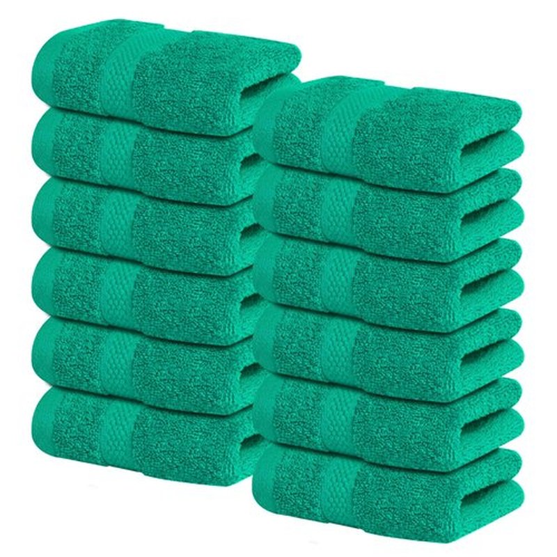 Infinitee Xclusives Premium Wash Cloths for Showering [13x13] – 100% Cotton Washcloths [Pack of 12], Soft and Absorbent Face Towels for Bathroom Wash Clothes, Gym, and Spa |Vivid Green|