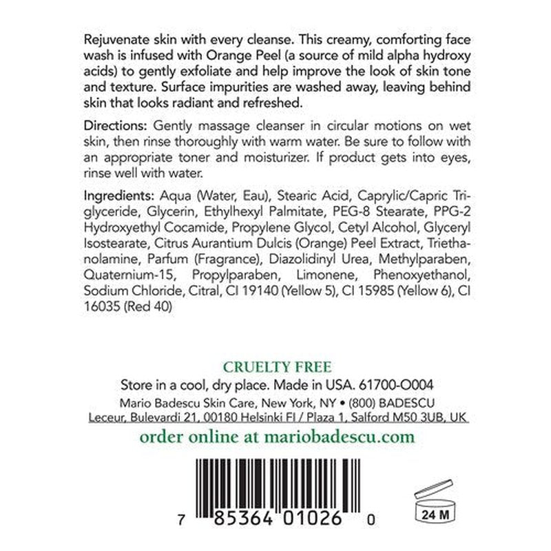 Mario Badescu Orange Cleansing Soap - Cream Face Cleanser and Exfoliator Enriched with AHA - Oil Free Face Wash for Combination or Dry Skin - Mild Face Exfoliant with Non-Drying Formula, 16 Fl Oz