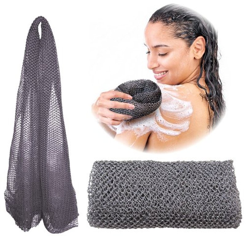 Adeton African Net Sponge, Authentic, Real, Black Owned, Exfoliating Bath Wash Cloth, Long Sponge, Body Exfoliator, Sapo, Shower Bath Accessories, Back Foot Scalp Scrub, Flat Dead Skin Remover (Grey)