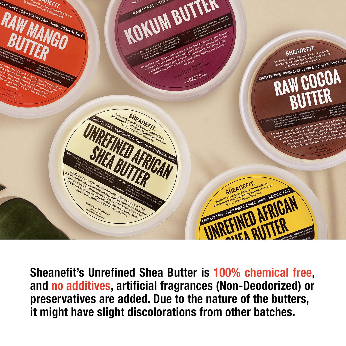 Sheanefit Raw Unrefined African Shea Butter in Containers Great Moisturizer, Hair Mask, Soften Tough Skin
