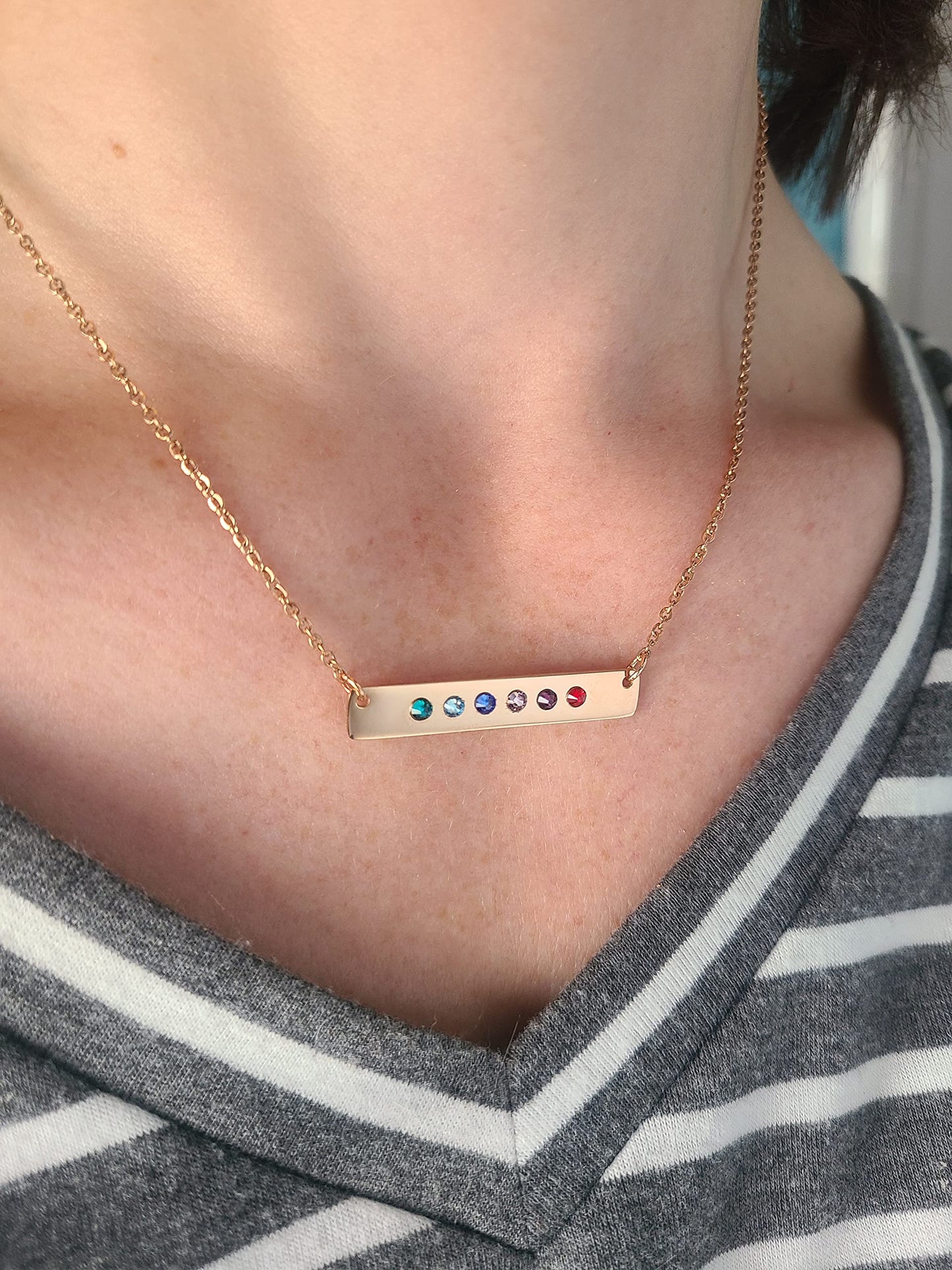DistinctlyIvy Birthstone Bar Necklace - Choose Crystal Colors, Chain Length, Silver Rose Gold Options - Christmas Mom Gift - DGR DBB