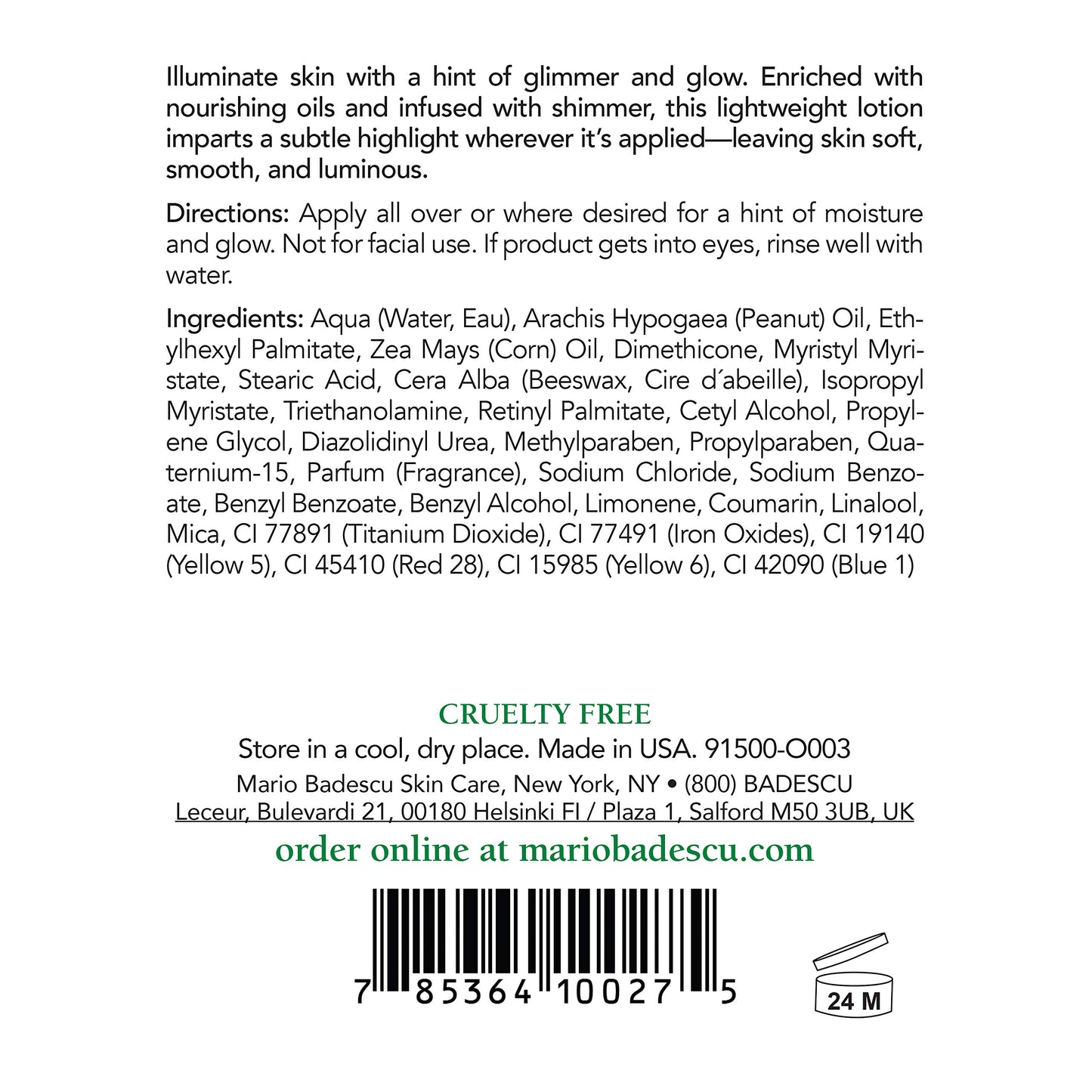 Mario Badescu Summer Shine Body Lotion Enriched with Vitamin A, Lightweight and Radiant, Non-Greasy Candlelit Glow Body Shimmer, Ideal for All Skin Types, 16 oz.