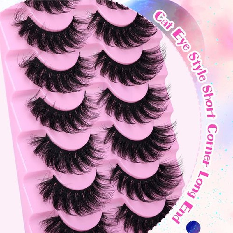 JIMIRE Faux Mink Lashes Fluffy Volume False Eyelashes Pack Dramatic Natural Look Wispy Cat Eye 18MM Fake Lashes 7 Pairs