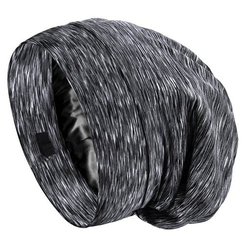 SOLZEK Bonnet for Sleeping Real Silk Hair Wrap with Adjustable Strap Easy to Wear Night Cap Anti Frizz Double Layered 1Pcs (Black Heather)
