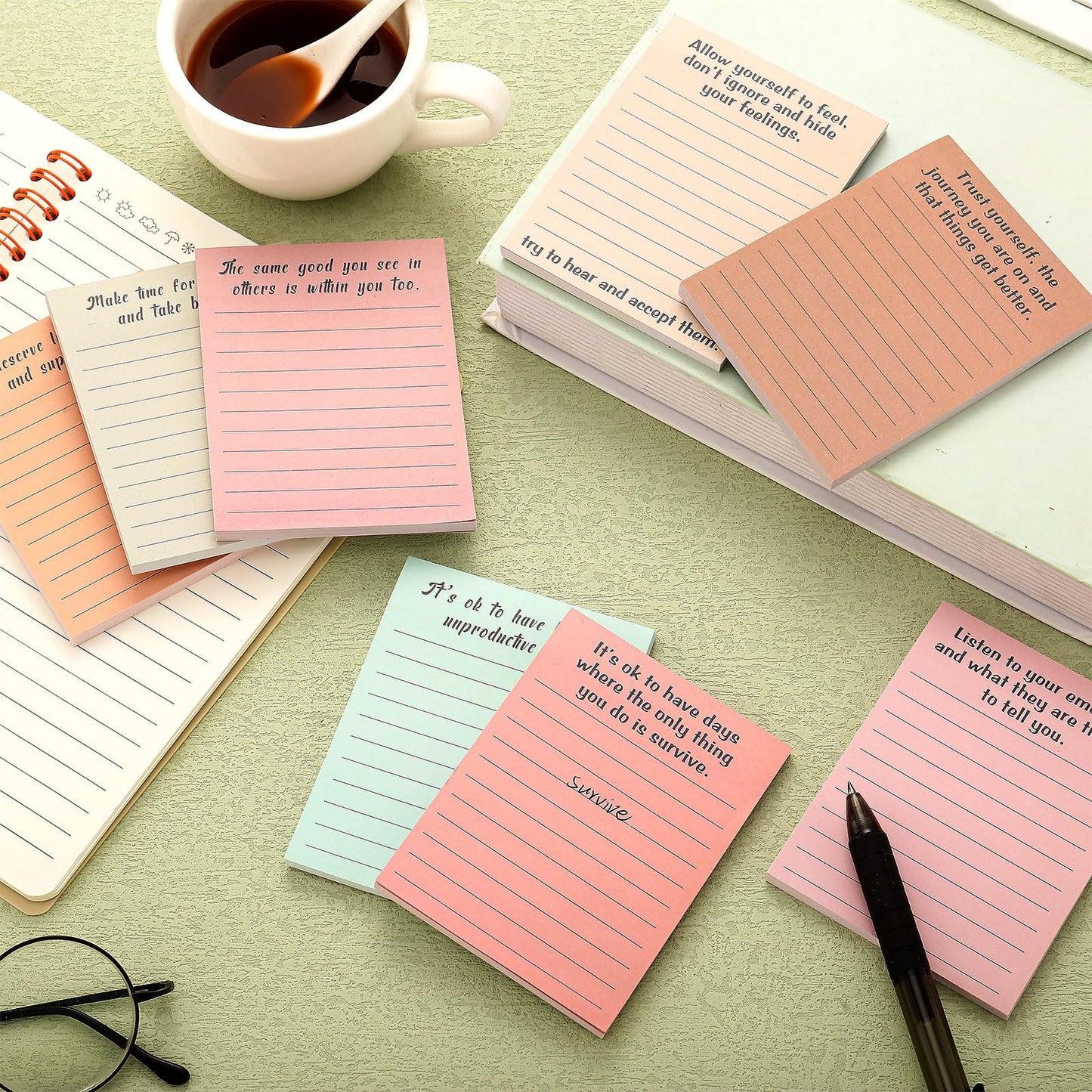Yeaqee 32 Pcs 3 x 4'' Inspirational Sticky Note Back to School Gift Motivational Notepad with Line First Day Gift Employee Appreciation Sticky Note Pad for Teacher Student Office Coworker(Classic)