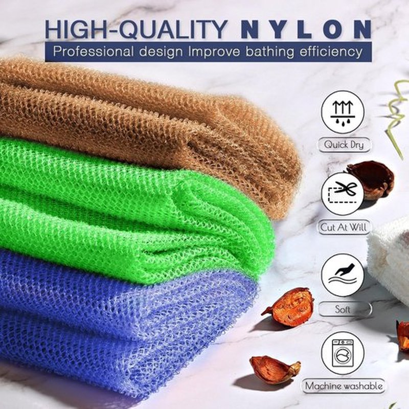 3 Pieces African Bath Sponge African Net Long Net Bath Sponge Exfoliating Shower Body Scrubber Back Scrubber Skin Smoother,Great for Daily Use (Brown、Blue、Green)