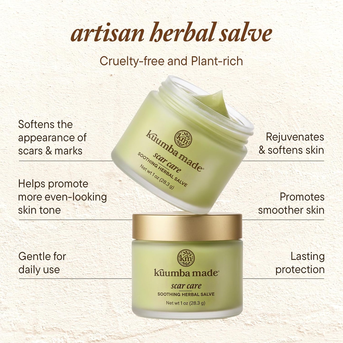 Kuumba Made Scar Care Herbal Salve - Restorative Plant-Based Balm with Comfrey & Calendula | 1 Oz