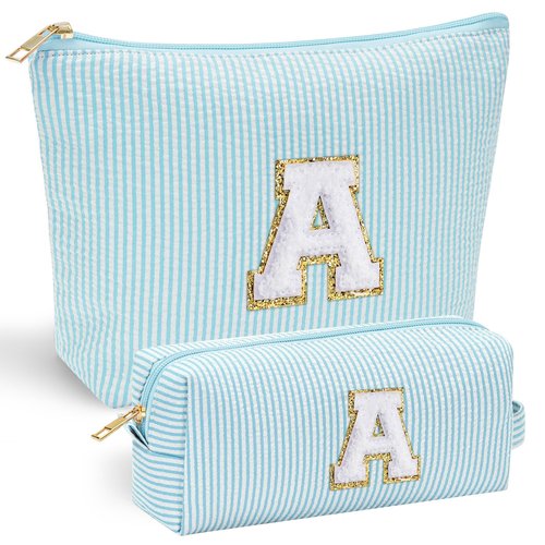 YOOLIFE Cute Makeup Bag for Girls Women - Cosmetic Bags for Teen Girl | Personalized Gifts for Women Her | Bridal Shower Gifts | Birthday Gifts for 3 4 5 6 7 8 9 10 11 12 13 Year Old Girls Initial A