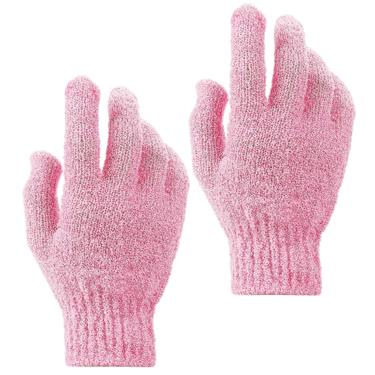 Sibba 2Pcs Exfoliating Wash Gloves Dual Texture Bath Gloves for Shower Body Scrub Exfoliating Mitt Dead Skin Remover Exfoliator Mitten Natural Body Loofah Washcloth (2pcs Pink)