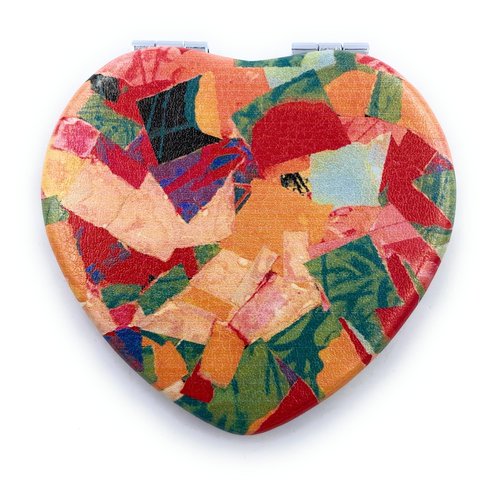 Aeisage Compact Mirror Heart Shape Pocket Mirror Floral Purse Mirror Small Travel Mirror Abstractive Art Print Meaningful Gift for Women