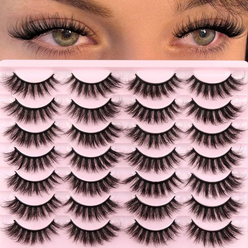 Natural False Eyelashes Wispy Mink Lashes Fluffy 16mm Cat Eye Lashes Natural Look Eye lash Like Extensions 5D Volume Strip Fake Eyelashes Pack by TNFVLONEINS
