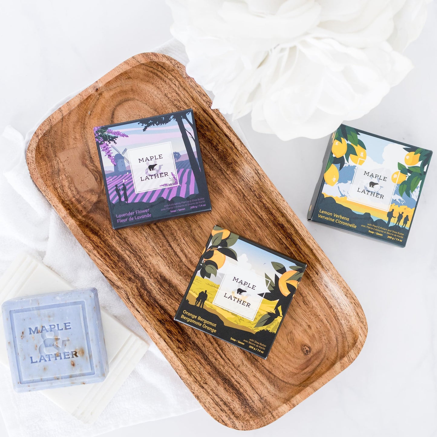 Maple & Lather Triple Milled Bar Soap with Shea Butter, Lemon Verbena Scent, Long-Lasting, Exfoliating, Moisturing, Sustainably Sourced, 209g - Made in Provence, France