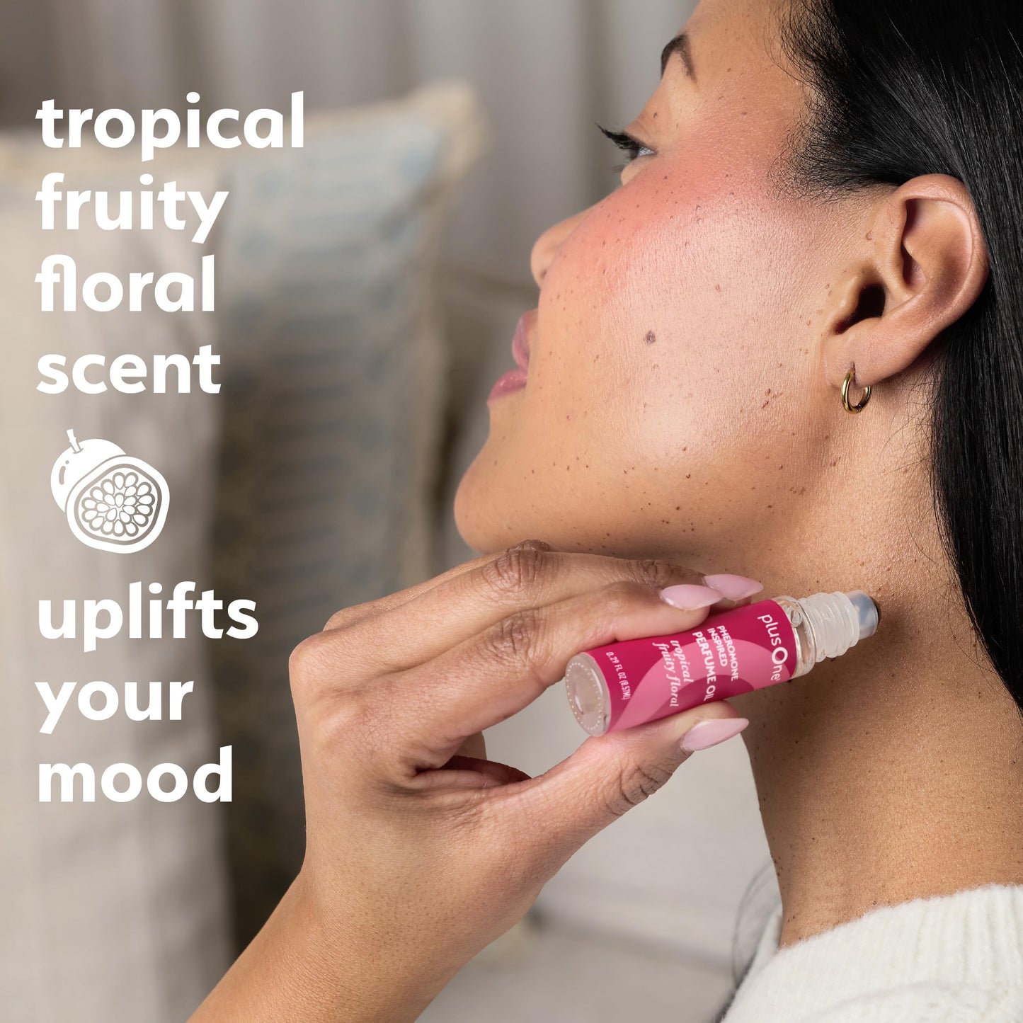 plusOne Pheromone Inspired Perfume Oil – Tropical Fruity Floral – Rollerball with Passionfruit, Orchid & Coconut Milk – 0.34 fl oz