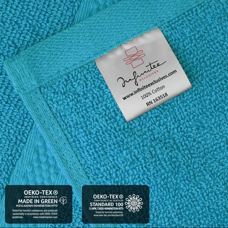 Infinitee Xclusives Premium Wash Cloths for Showering [13x13] – 100% Cotton Washcloths [Pack of 12], Soft and Absorbent Face Towels for Bathroom Wash Clothes, Gym, and Spa |Serene Teal|