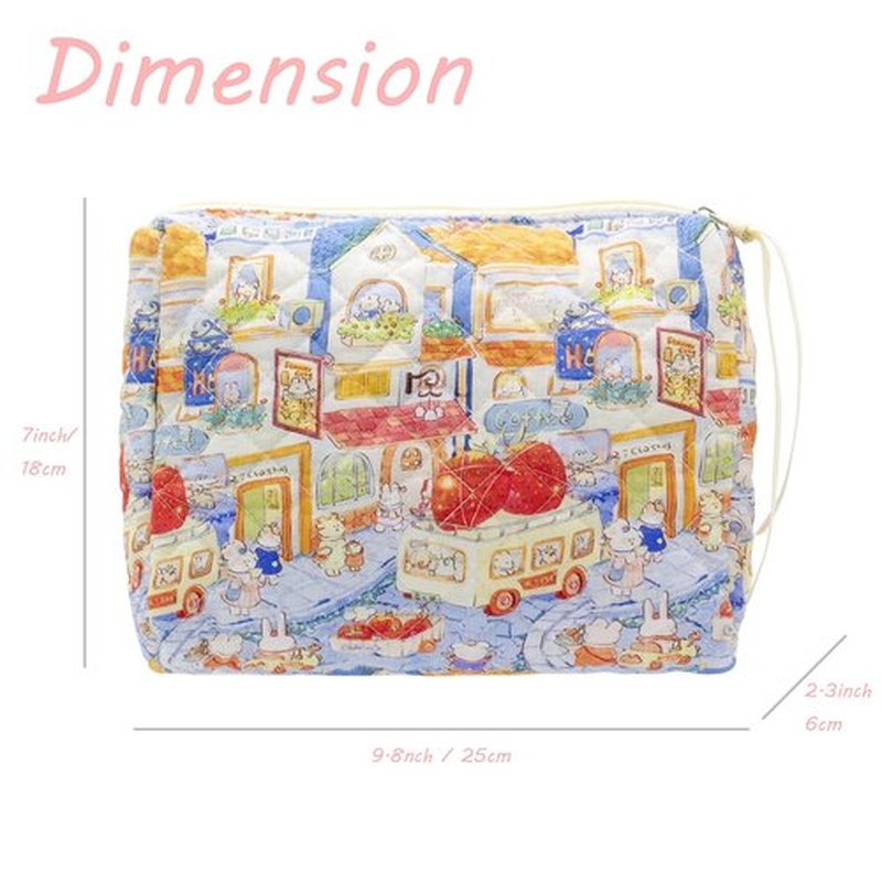 PAZIMIIK Cotton Makeup Bag for Women Large Quilted Travel Cosmetic Pouch Girls' Make Up Organizer,Little Bunny
