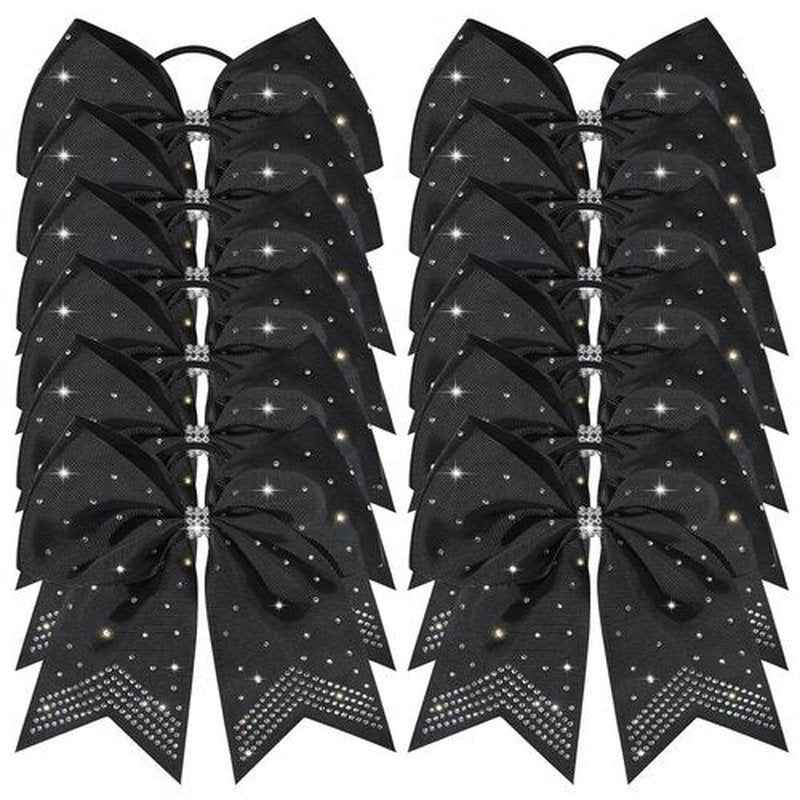 CEELGON 12 PCS Large Rhinestones Cheer Bows, 7" Glitter Cheer Bows Ponytail Holder for Cheerleaders Girls Softball Sports Competition, Black with Full Rhinestone