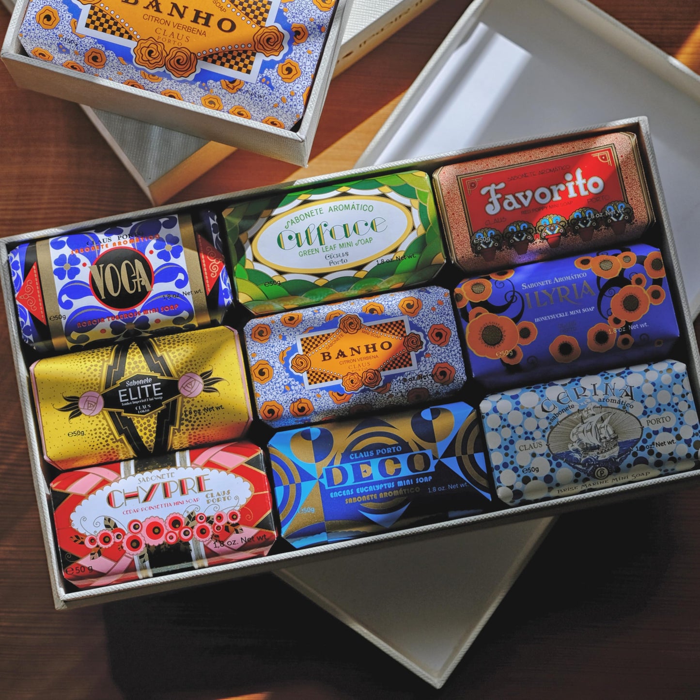 Claus Porto - Deco Gift Box with 9 Mini Soaps | Luxurious, Smooth, Creamy Enriched with Shea Oil | Handcrafted, Aromatic, House Warming Gift (50g each)