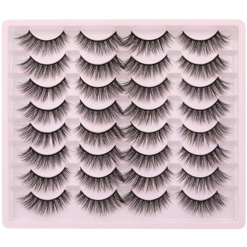 JIMIRE False Eyelashes Wispy Cat Eye 3D Fluttery Faux Mink Lashes Thin 16 Pairs Pack Handmade Fluffy Lashes for Soft Natural Look