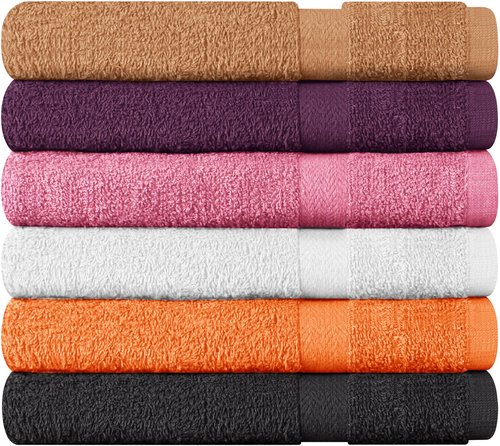 Towel and Linen Mart 100% Cotton 6 Pack Bath Towel Set, Quick Dry, Super Absorbent, Light Weight, Soft, (27 x 54 Pack of 6) (27 x 54 6 Pack, Plum, Pink, Beige, Grey, White, Peach)