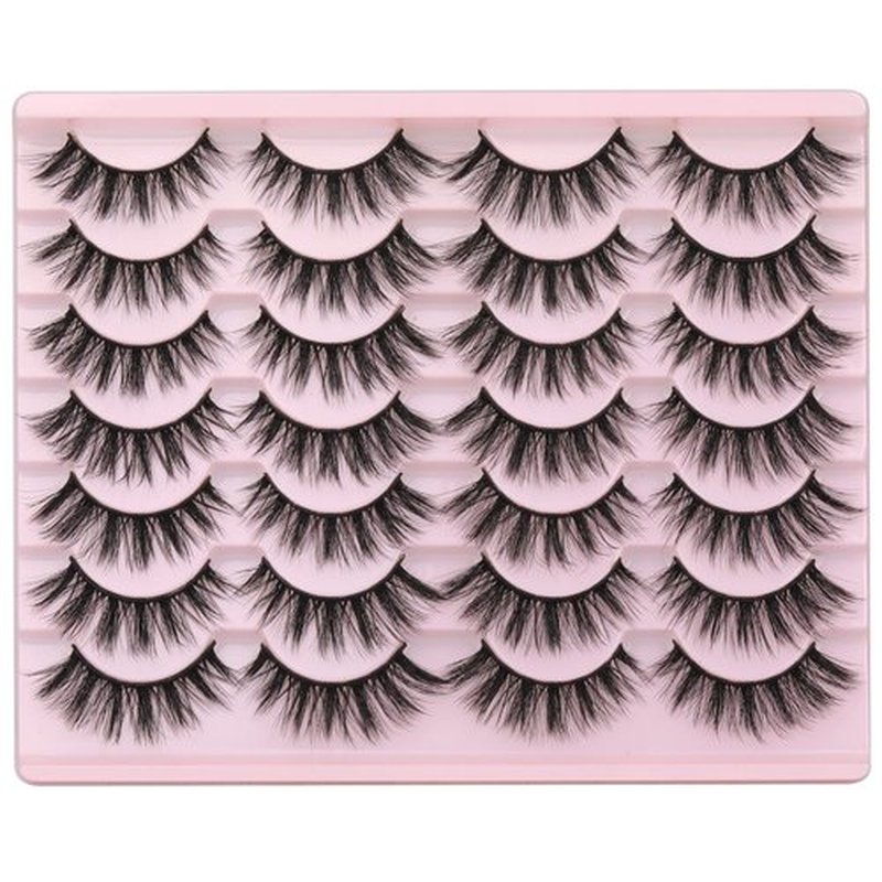 Newcally Eyelashes False Lashes Wispy Fluffy Eyelashes Mink Natural Look 3D Volume Fake Eye Lashes Pack Cat Eye Strip Reusable Faux Mink Eyelash 14 Pairs