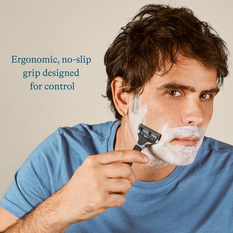 Harry's Razors for Men, 1 Handle (Charcoal) and 4 Razor Blade Refills with German Engineered 5-Blade Technology, 2 oz. Foaming Shave Gel, Travel Blade Cover- Holiday Gift for Men