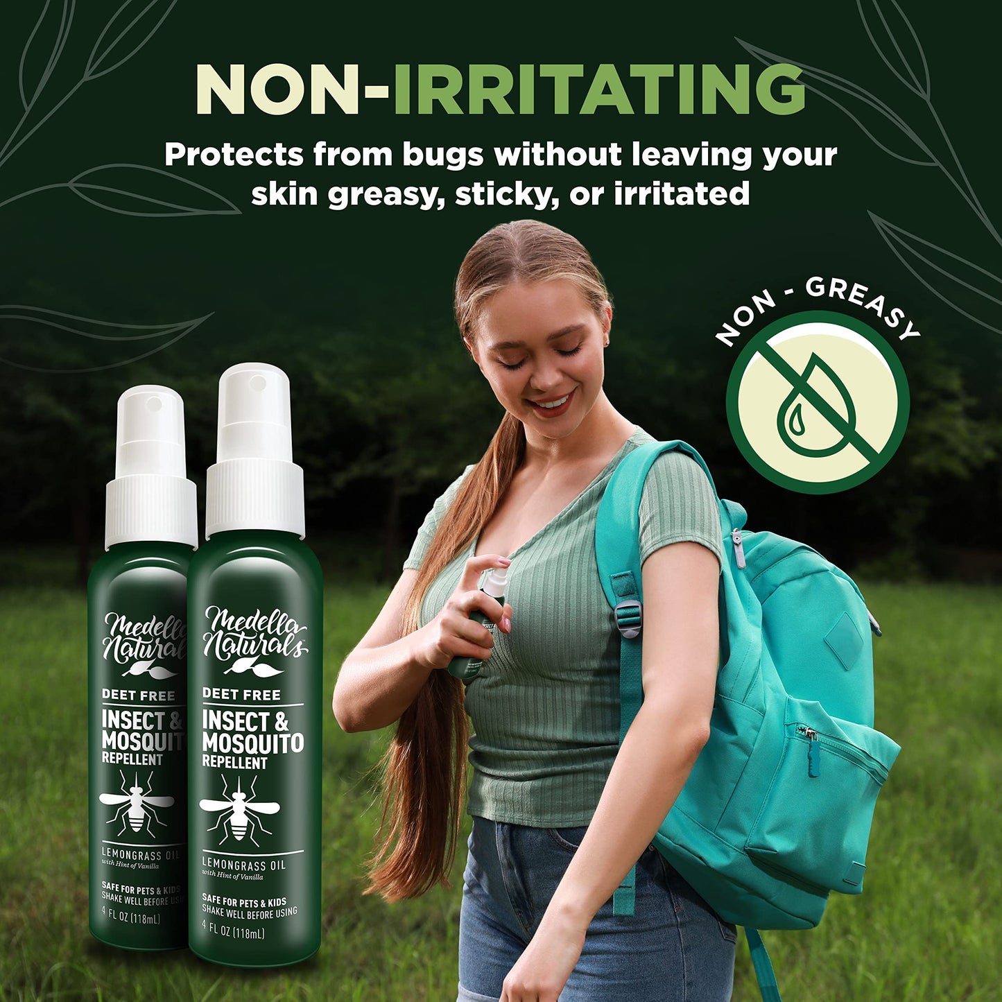 Deet-Free Insect & Mosquito Repellent – Nice Smelling, Pack of 2 (4 oz)